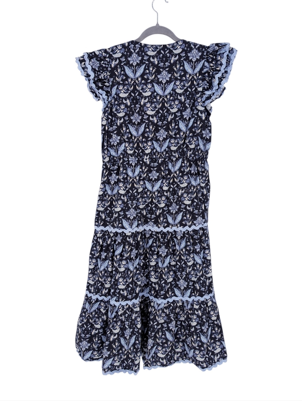 Sail to Sable Flutter Sleeve Midi Dress 100% Cotton Blue Medium - Picture 5 of 8